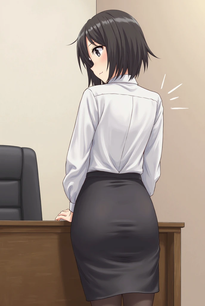 A naked middle-aged man stands facing a cute girl with modest pubic hair and black bob hair, who is trying to escape, with her eyes wide open and crying, struggling to get away, and then he hugs her, forcibly kisses her, and presses his crotch against hers.、classroom