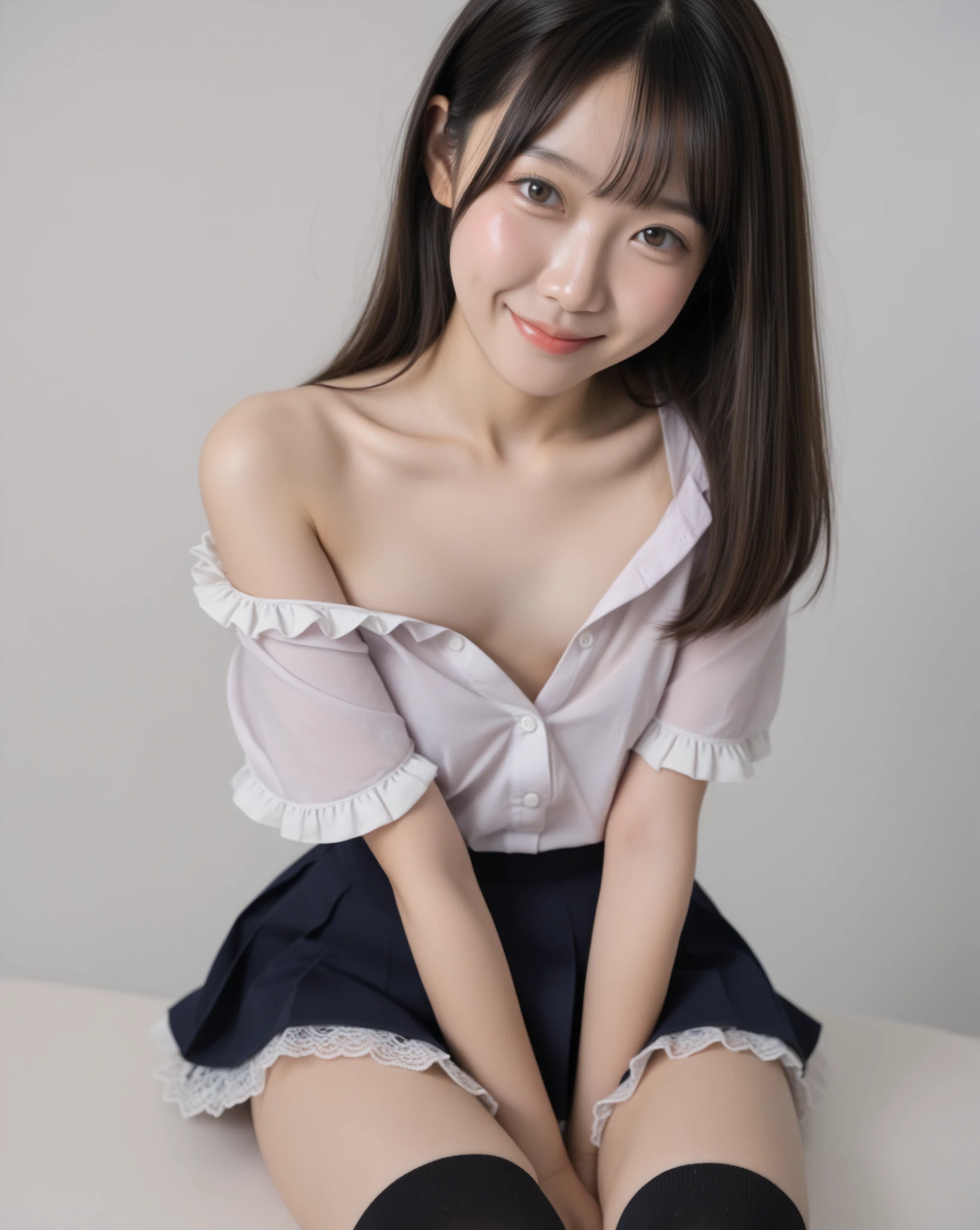 a lot of details, (underweight), 30 years old, detailed black hair, beautiful detailed hair, super fucking beautiful, delicate beautiful face, complex details beautiful and delicate eyes, perfect hands, (flat chest best quality:1.5), perfect and delicate limbs, detailed skin, best quality, ultra-detailed,(cheerful grin:1.5),
(full body:1.2), View from below, thick thighs, (legs spread:1.2), detailed long hair, beer mug, (gray business suit, gray skirt:1.3), (white panties:1.0),(showing off pantie:1.3),Izakaya