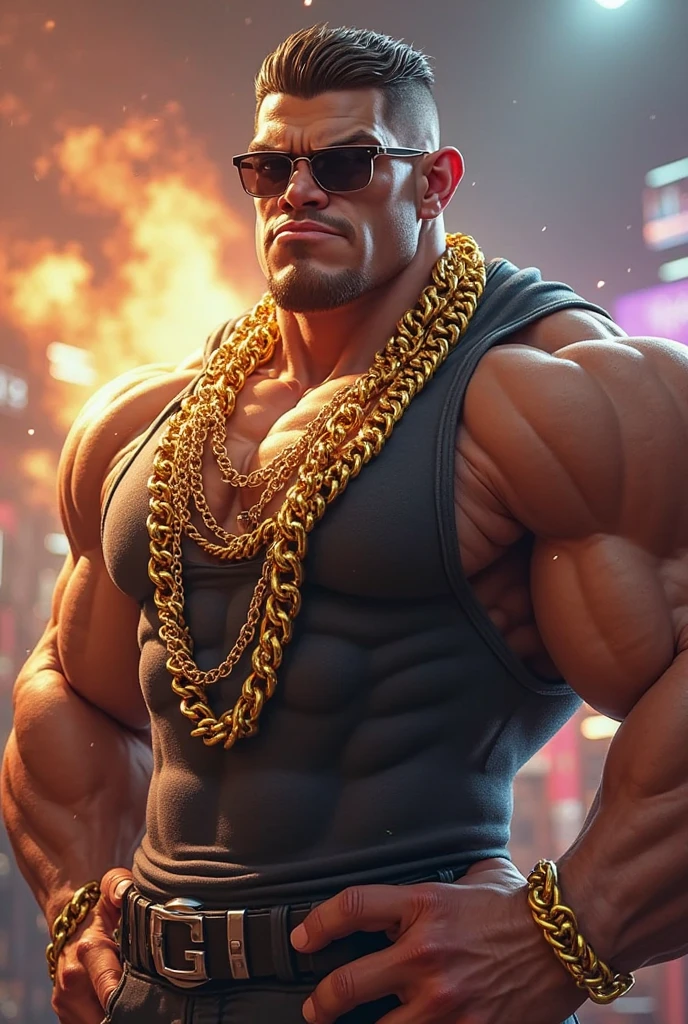 Dancing Amalgam of bodybuilder european russian 19 years mesomorph full body, face with bangs,porn actor, dj, rapper, billionaire, Zyzz com Jeff Seid, Brice Akuesson e Ronnie Coleman , Golden diamond silver chain, Patek watch, well-defined 8-pack abdomen, big penis 25 cm full body in jeans and shoes Everlast in front of two enchanted and passionate blonde and redhead women in leather and high heel boots, dansing
