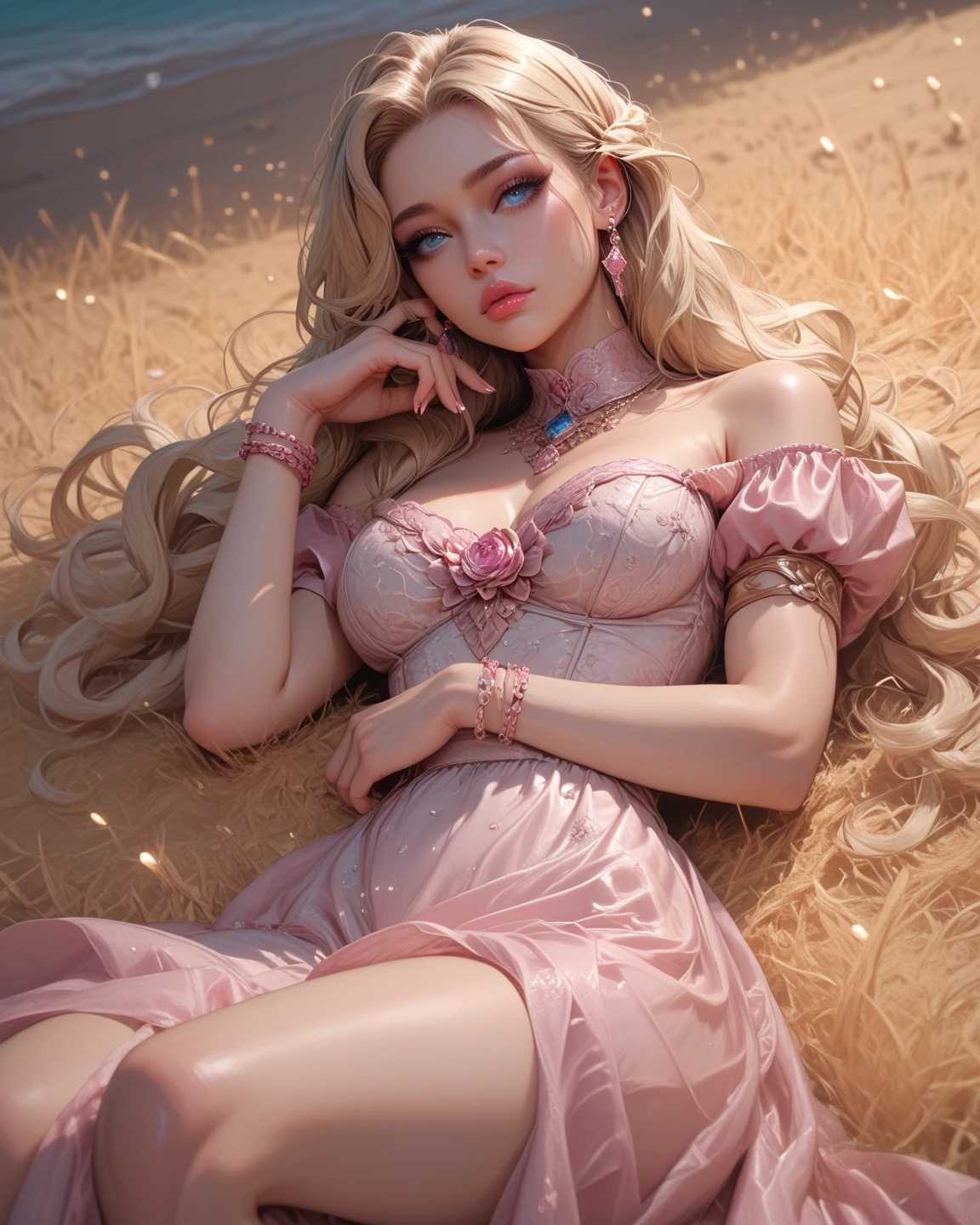 masterpiece, high quality best quality, large breast, a queen elsa dressed in white gown laying prone on the floor, playing with herself sexually (her hand is up her skirt), eyes rolled back, blushing bright pink face, in the style of queencore, highly realistic, princesscore, bulbous, tachisme, gold and amber, ultra hd
