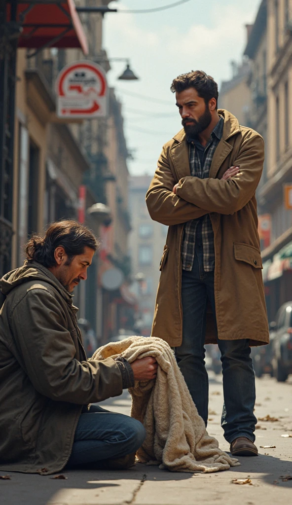 Homeless people in an ally way or Seattle with gold and dark tones in the style of Caravaggio