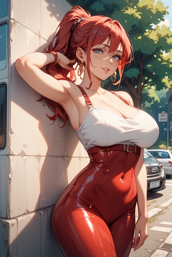 cute pit girl,(((1girl))),((pit girl with extremely cute and beautiful red hair)),
(huge breasts:1.4),saggy breasts,(((red voluminous hair:1.35,absurdly long unkempt hair,colored inner hair,ear breathing,large hair))),((heterochromia:1.5, (red_eye and pink_eye))),intricate eyes,beautiful detailed eyes,symmetrical eyes,((fat)),(((lustrous skin:1.5,bright skin: 1.5,skin tanned,shiny skin,very shiny skin,shiny body,plastic glitter skin,exaggerated shiny skin,illuminated skin,wet legs))),(spider lower abdomen,narrow waist,wide hip,athletic body,inflated legs,detailed body,(detailed face)),
cute,slutty,seductive,erotic,(nsfw),
zettai ryouiki,(((race queen style costume, attractive companion costumes,pit girl costume))),(magenta suit unbuttoned,magenta costume),(((huge cleavage))),cleavage cutout,((wet clothes,intricate outfit,intricate clothes)),
(dynamic pose:1.0),solo focus,embarrassed,(centered,scale to fit dimensions,Rule of thirds),
cyberpunk city by the ocean at night, with bright neon signs and dark stormy clouds and puddles, scenery:1.25,
artistic photography,(photography taken by sldr),highres, sharp focus, (ultra detailed, extremely detailed), (photorealistic artwork:1.37),(extremely detailed CG unity 8k wallpaper),((synthwave background theme)),(((vibrant colors))),(intricate background),(masterpiece),(best quality),