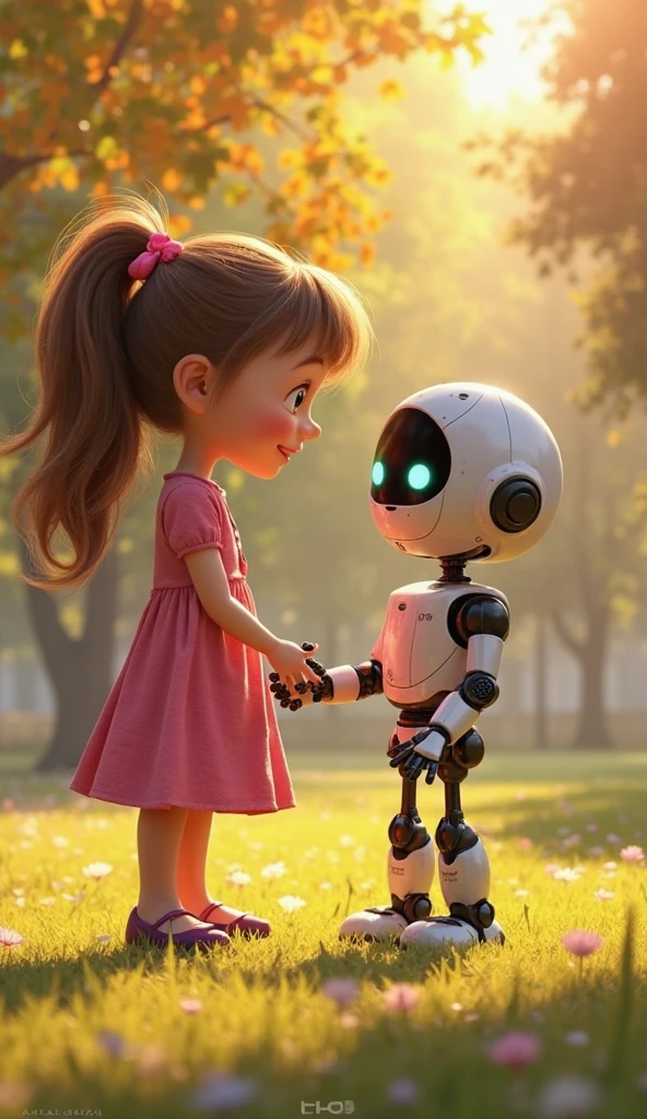 Robot helping cute eyes closed with black glasses baby
child to walk carefully in road crossing..she wears cute purple frock. Her eyes are closed.her hair is wavy and cute