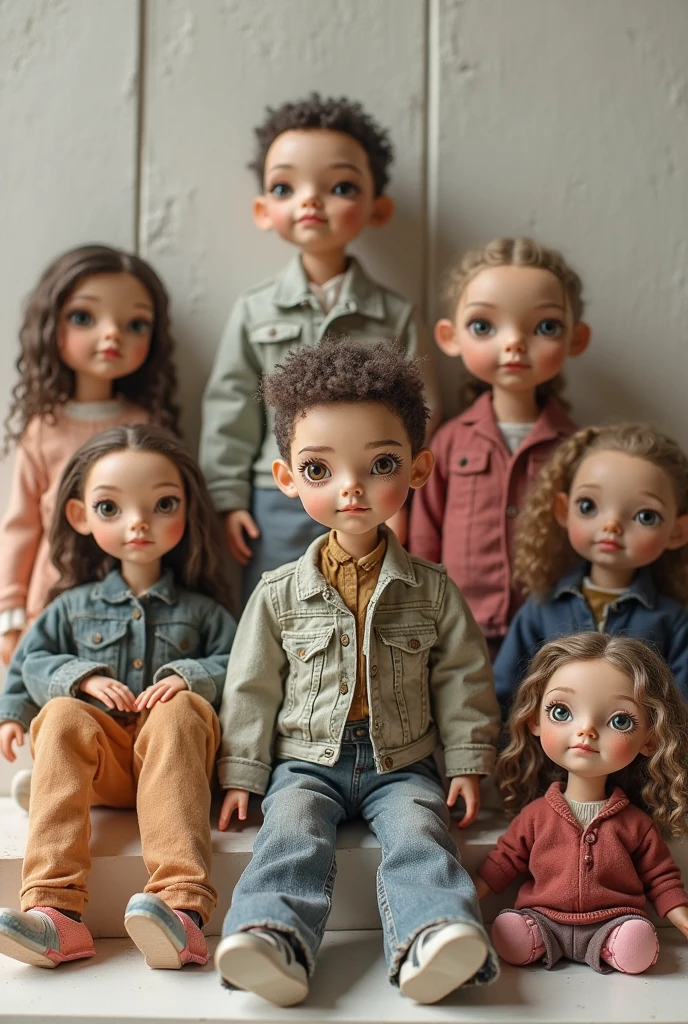 Make a male blythe doll with tan skin, Dark brown eyes, curly hair with buzz cut and dark circles in his eyes make his hair curly make just a doll