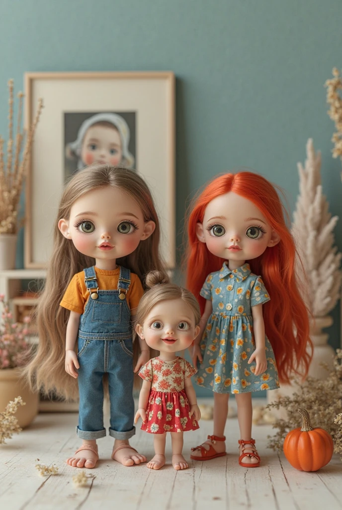 Create image of dolls made with denim scraps