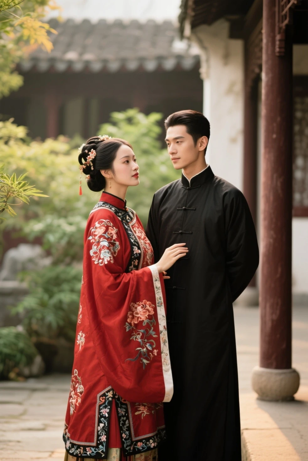 A couple wearing Chinese Hanfu