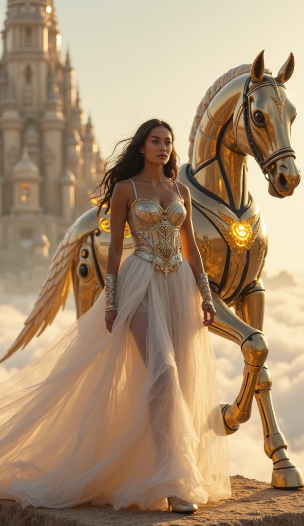 a photo of the beautiful Natalie Portman as Padmé Amidala, with 20 years, beautiful legs, wearing white leather corset, dress hopefully that falls white, beautiful earrings, elegant makeup, (long hair), sunset, the futuristic city of Juiz de Fora-MG in the background, style of (Steve McCurry), Nikon Z FX device, EF 70mm lens, cinematic lighting, studio context,  long exposure style, long shot type, vibrant color scene, photorealistic, intrinsic, beautiful face, ultra-detailed face, perfect body, full body, flawless, realistic, highly detailed, art-station, trendy, masterpiece, realistic face, realistic skin, detailed eyes, great art, ultra realistic render n-9, 4K, 8K, 16K, 20K, HDR, UHD, 64K, perfect lighting, studio lighting, photorealistic, hyper realistic,  symmetrical face, unreal engine, bokeh, high resolution scanning, professional photography