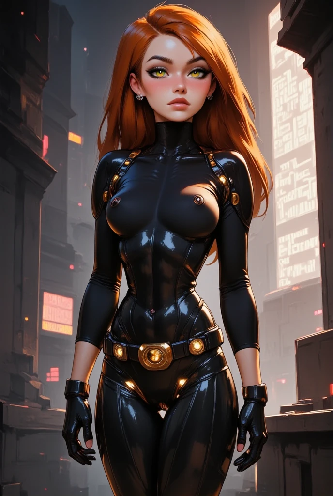 3d (masterpiece), high quality, highly detailed background, 1girl, solo, auburn hair, large round reflective eyes, looking at viewer, harness, black thighhighs, medium breasts, standing, smile, cyberpunk alley, cute and adorable, cute big circular reflective eyes, unreal engine cinematic smooth, intricate detail, cinematic, intricate:1.2, crisp, glossy, ((detailed)) (((absurdres)), ((8k))