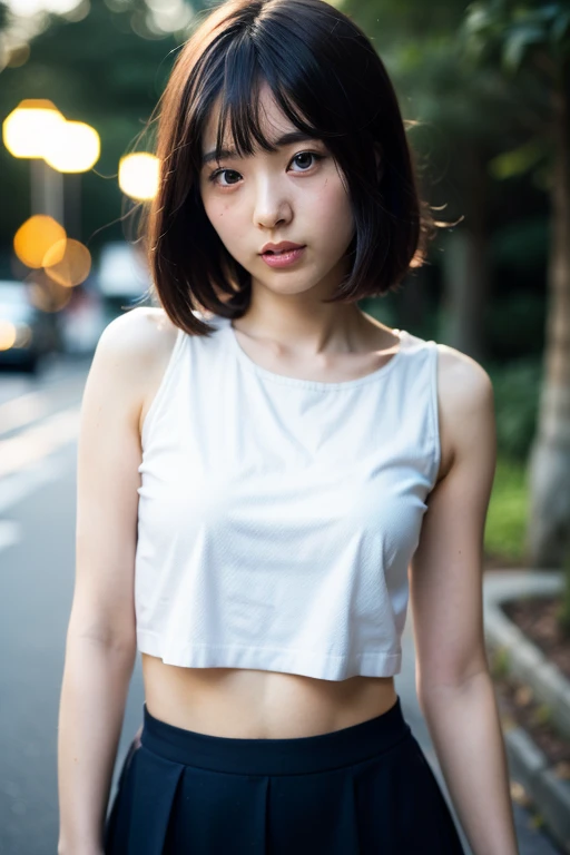 Analog Style, RAWphotograph, photograph, Hyperrealistic, amateur photo shot , Aesthetic artwork, ((Magazine Cover、Large text)), On the city streets, Detailed skin, detailed natural raw light, Very detailedな, Cinematic, highest quality, Super detailed, Very detailed, grain, noise, Heading, stylish, font, Memorable、A boyish and healthy beautiful girl,((Flowing sweat)) Beautiful Eyes, Realistic eyes, Beautiful details in the eyes, (Realistic Skin),Japanese Idols、short hair、(((High school girl)))、(((Short skirt))),choker , (((High school uniform))) , (((small panties))) , (((thong panties))) , (((string panties)))