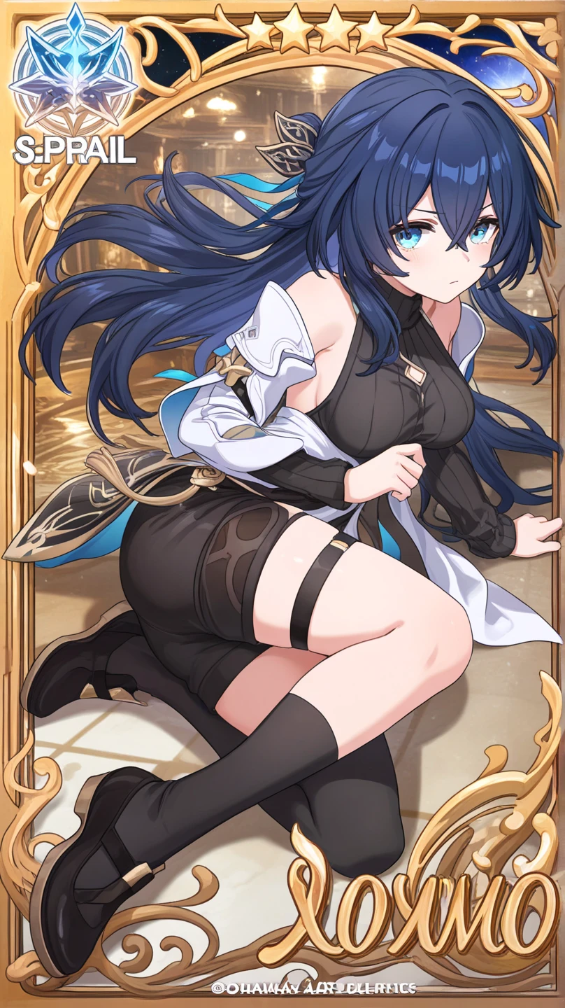 ((masterpiece)),(((best quality))),(character design sheet, same character, front, side, back, up), illustration, 1 girl, genshin impact style, full body, witch , purple witch hat, long black hair, medium breasts, purple mini skirt, corset, white shirt, open legs, black panties, exposed panties, thick mules, tight stockings, white background, beautiful woman,