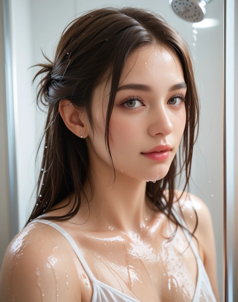 Now a guy with her in the shower fucking