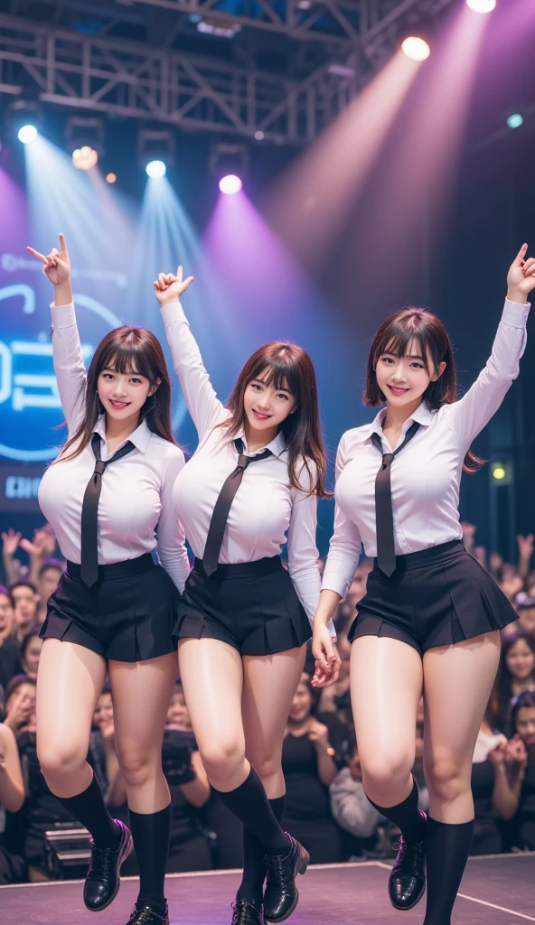 Big Breasts、Nipples、A group of 10 female students standing in a row、Short Hair、ponytail、1 Female、(Super beautiful)、(Facial beauty:1.5)、(Spread your legs:1.3)、(String panties:1.5)、concert、stage、Idol、dress、one piece、White socks、(Black background、長袖 dress:1.5)、Black background High Heels、(At SFW:1.3)、(Bare legs:1.1)