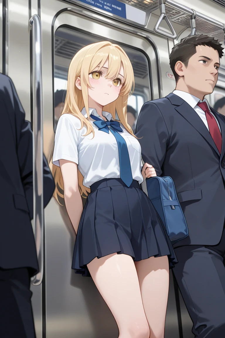 Get to grips, , 
High school girl grabbed by the  on the train, 
, pleated skirt, 
Beautiful One Girl,
3 men, 
(molestation), 
Man grabbing girl's ass on tn,
Man grabbing girl's chest on train,sex,score_9ore_8_up,score_7_up, best quality, masterpiece