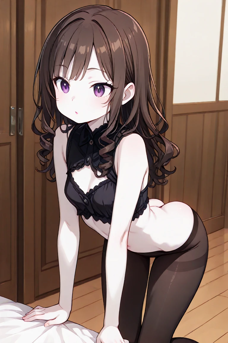 masterpiece, best quality, ultra detailed, 1girl, cute, microphone, realistic, underwear, (panties:1.5), Idol, standing, looking at viewer, (looking back:1.3), ( from behind:1.4), on stage, indoor, in public, (flat chest:1.3), straight hair, (two side up:1.2), blue eyes, smile, solo, Idol dress, holding microphone, upskirt, cowboy shot
,,kukuri,,braid,brown hair,brown eyes,black robe