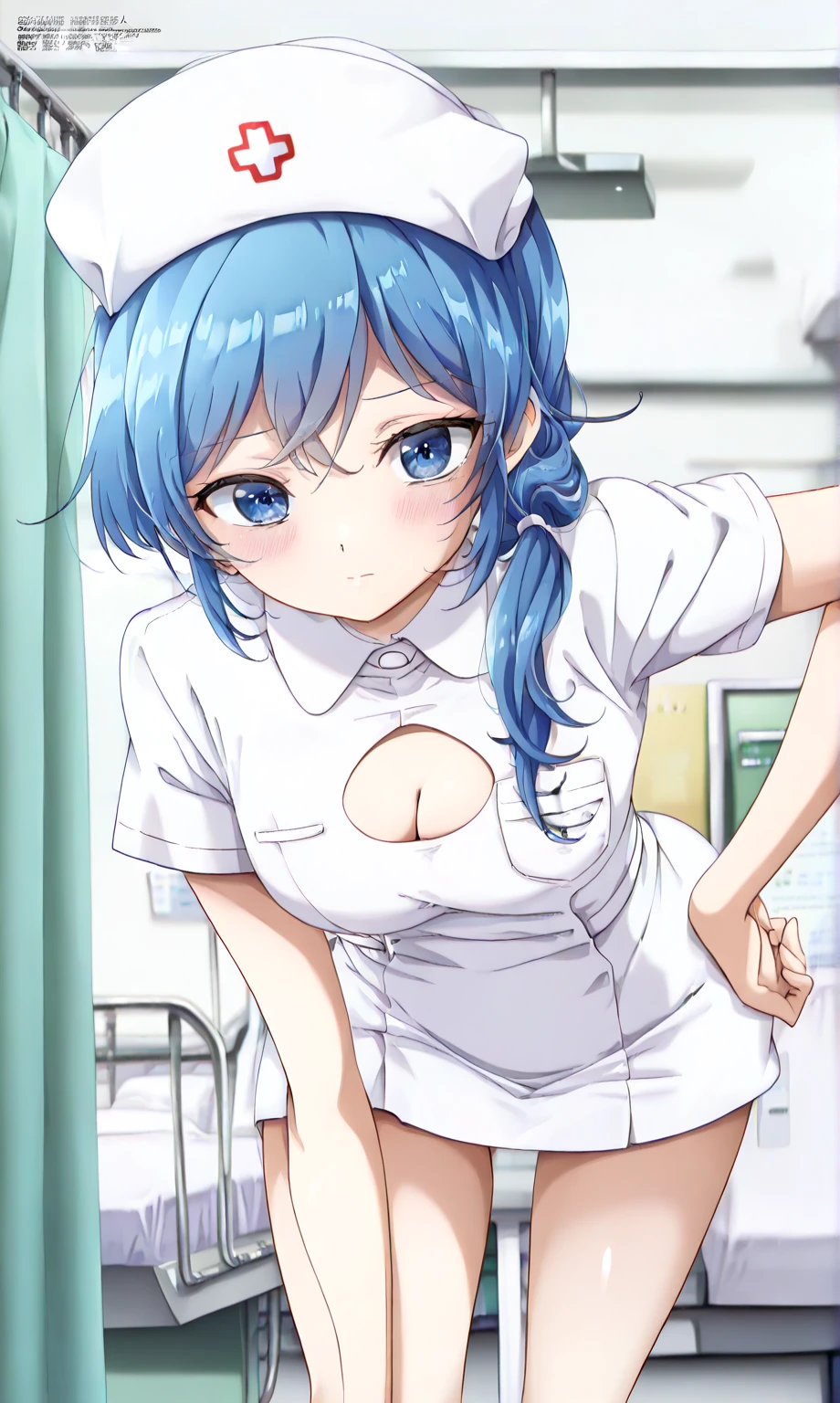 Again:zero's Againm、light blue hair、short hair、table top、High resolution、lots of girls multiple girls、large crowd、cute lots of girls、big and full breasts、naughty body、See-through、throw、、whole body、Are standing、Look up at me、confused face、blush、embarrassing、excited、white breath、black pantyhose、female shape'Private parts are clearly visible、I can see your nipples、white skirt、micro mini skirt、very short skirt、hospital、hospital room、Many people々々々、in the crowd、bare chest、show your chest、Upper grade、A lot of milk comes out from the nipples、Breast milk squirts out of the nipples、white nurse uniform、cat ears nurse uniform、white one-piece nurse uniform、Bangs that hide one eye、pink hairpin、sit on bed、white sandals、white pantyhose、open your legs、open the thighs