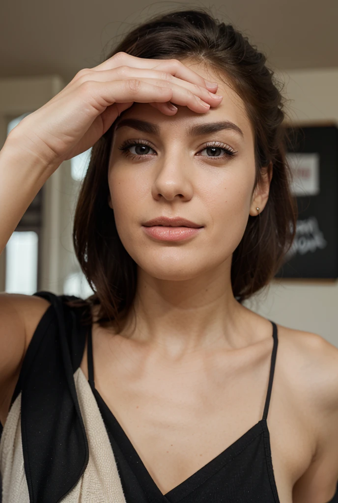 Realistic photo of woman holding iPhone 15