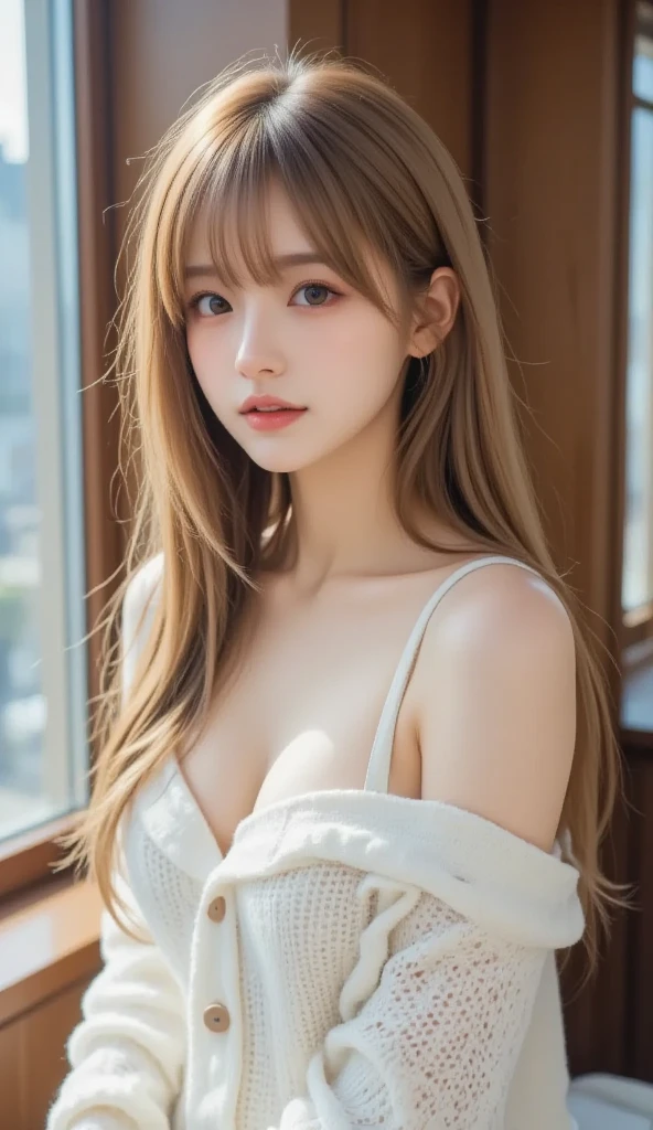 Beautiful detailed girl, Very detailed eyes and face, Beautiful attention to detail, Large file size, High resolution, Very detailed, Highest quality, figure, Very detailed, The finer details, Highest quality, 8k wallpaper, Cinema Lighting,16-year-old female student, Sailor suit、Naked、Blonde、Long Hair,, The look of temptation, smile、The body is slim, Young Face, Small Breasts Information