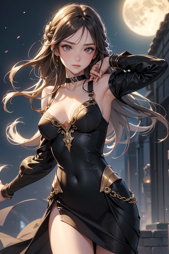 Alya is a Martiniquan Creole-French girl with a curvaceous body. She has heart-shaped lips, grayish gold eyes, and a mole above her forehead. Her hair is wavy and reddish-brown ombre, growing slightly past her shoulders and having brilliant tangelo tips. SPARKLE; GLITTER