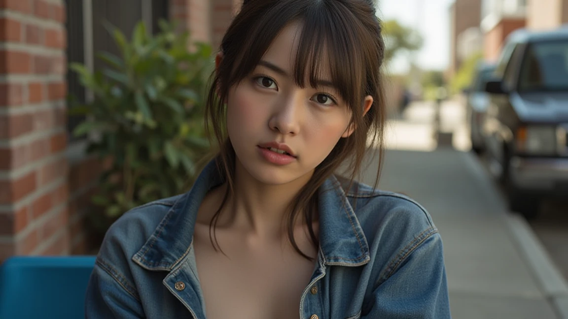 (A high school girl bends down to pick up a bag that was on the ground on a Tokyo street:1.2、blue sky、Cleavage:1.4)、((school uniform、blazer、Pleated skirt、Navy blue socks、loafers)、the wind is strong、(Realistic、Like a photograph、Live Action、8K, Realistic, RAW Photos, Best image quality: 1.4), Single-lens reflex camera、RAW Photos, Highest quality, Realistic, Highly detailed CG Unity 8K wallpaper, Written boundary depth, Cinematic Light, Lens flare, Ray Tracing, Realistic background、((ultra high density skin))、 Teenage girl on her way to school,Cute Japanese、(YThe buttons on her shirt are undone, exposing a small portion of her bra.:1.4、Big Breasts、The top part of the bra is visible.)、(whole body:1.5)、Super detailed face,avert your eyes:1.1、(Golden inner color hair、Straight Long Hair:1.2、My hair flutters in the wind:1.4)、I like that style、stylish、Very detailed、Pay attention to the details、Perfect outfit、(Sunburned skin)、View from above、Accurate hands、Accurate legs、Detailed hands and fingers、Anatomically correct body、Thin legs、Thin thighs、Large Breasts、Detailed bra