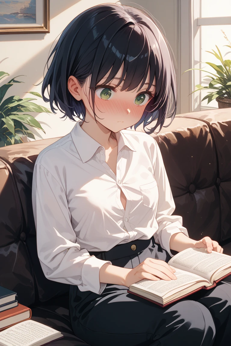 Japanese、One high school girl、Looking down、Looking down、Looking down、Facing depressed、Facing depressed、Eyes closed、Eyes closed、Eyes closed、Short Hair、Short sleeve T-shirt、Very short skirt、Sitting in a chair、Reading a book、Desk in my room、Barely、looking at reference books、Serious expression、Sweating all over the face、The gaze is looking down、Not looking at me、