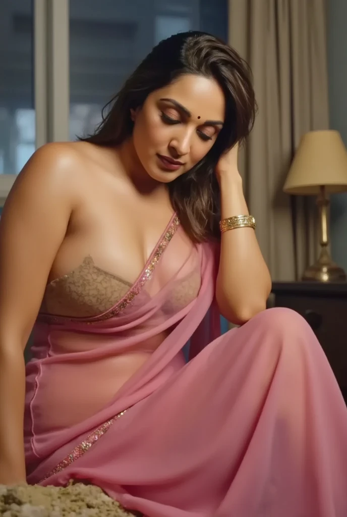 Beautiful Indian milf, pale glowing skin, seductive face ,professional photography,  looking at camera, sexy pose, detailed, cleavage navel ,sexy purple, saree , HD , 4k, background night, luxurious house ,elegant seducing pose, sexy body, small breast, curvy body , full body shoot, full body photoshoot