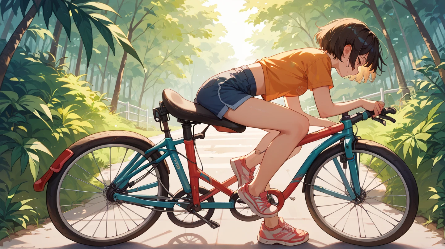Photorealistic style, Woman with Barcelona shirt ,, Make On anotherman futanari W top of a bicycle