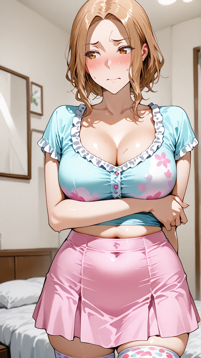 Kousaka honoka, blue eyes, tight pajamas dress, tight clothes,plumb, cleavage , selfie