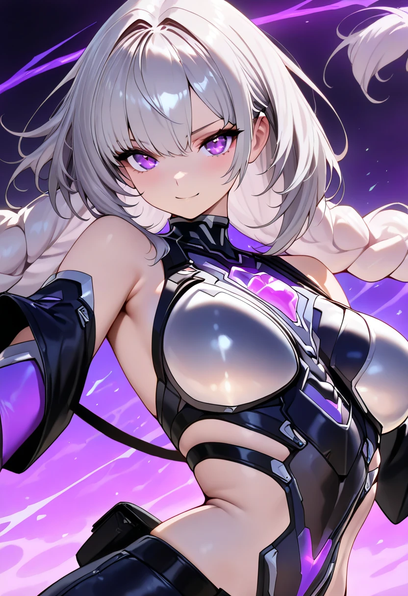 (8K, Highest quality, masterpiece:1.2),\(eye\),(\(Garment Details\)\),(Huge boobs) ,高画質CG Unity 8K ファイルサイズが大きい,Very detailed,High resolution,美しいeye,Ray Tracing,Dramatic Shadows,finely,Hyper Detail,(1 girl:1.3),(alone),Long Hair、wear(Cosplay_,Very cute black and purple lingerie with frills,Short skirt),blush、Thick thighs、((eyeに見えるパンティー))、((Black panties))、Knee socks、Two-dimensional woman、(((Squat)))、((Face forward and spread your legs wide))、Simple Background、Sweat a lot