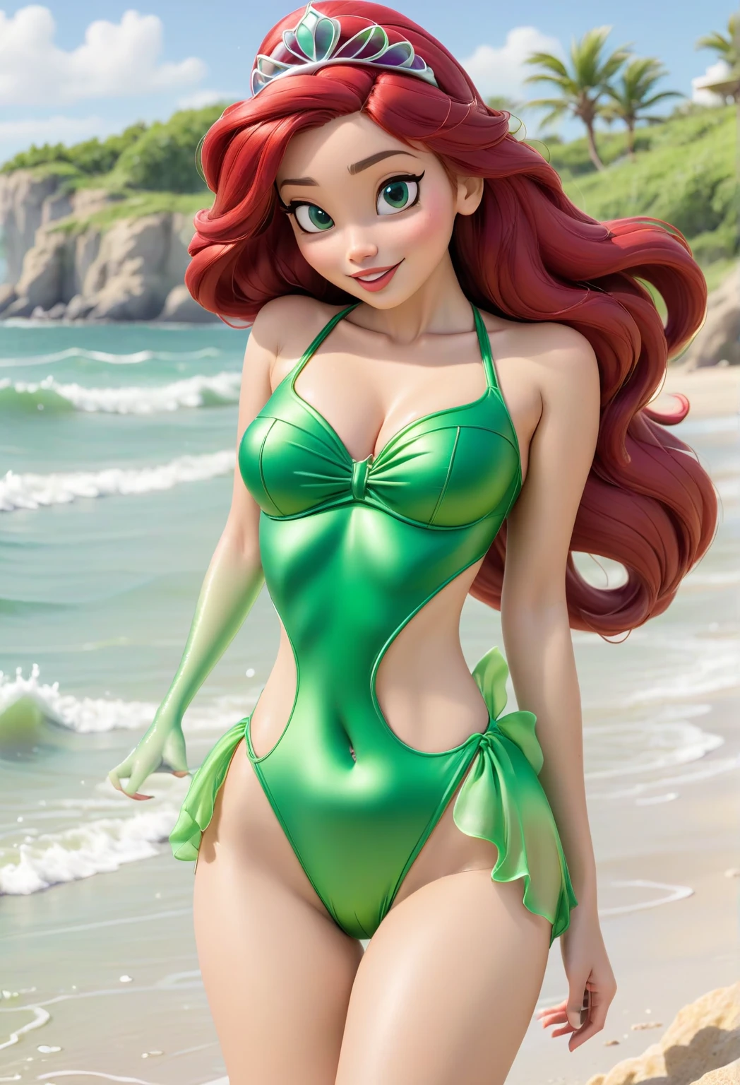 in the sea, mermaid, cleavage, cute face, red hair, blue eyes, (perfect anatomy:1.5), sexy