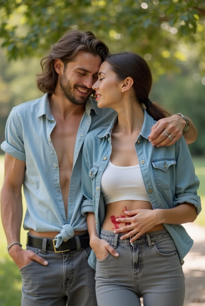 highest quality、4K quality、Man Standing、Tank top woman riding a bicycle、Man hugs woman's breasts、The man puts his hand on the woman&#39;s crotch、slender、Small face、14 years old、