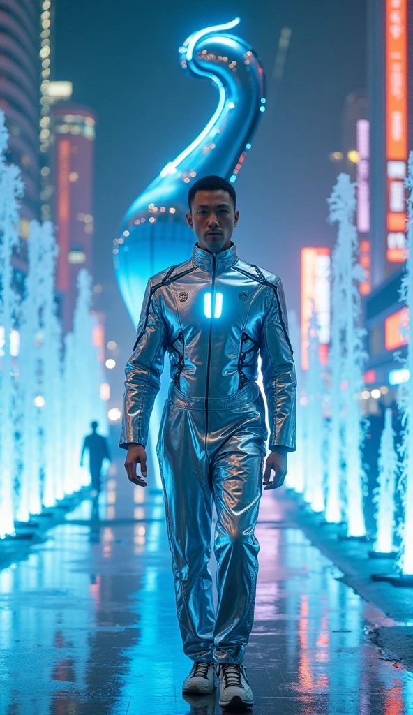 Masterpiece, best quality, (realistic Photos),15 years old ,1 guy , A cute young Thai-korean teenage man wearing a futuristic transparent superhero costume, with jets on his legs, a full body suit.,nude teenage boy body inside glass armor