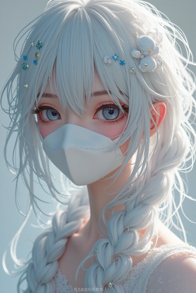 ＡＩBeauty、Real Beauty、Heart print bikini prompt、Snow Mountain、Mountain、Face masks、、ponytail、Light blue hair