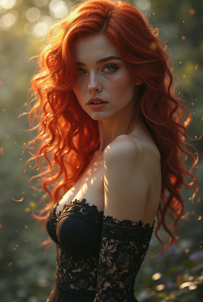 a portrait of a redhead, (makeup:1.4), amazing body, (fit body:1.2), lace outfit, highly detailed hair, natural skin texture, 4k textures, detailed belly, highly detailed perfect smooth skin, lightroom, intricate, ultra-realistic, outside, (hdr:1.3), uhd, (intricate details, hyperdetailed:1.1), cinematic, photo-real, (dark shot:1.2), dramatic, high contrast, (warm colors:1.1), muted colors, masterpiece, elegant, sharp focus, beach sunset