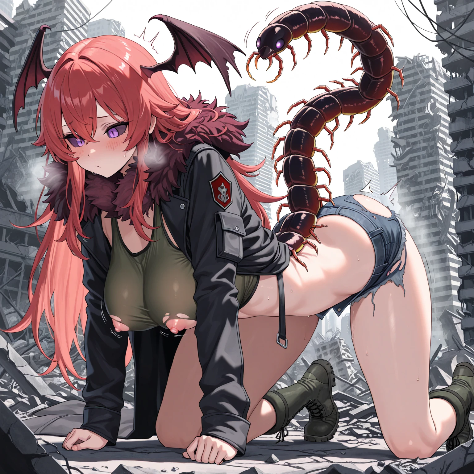 02,Masterpiece, Best Quality, Pink Hair, Red Eyes, White Swimsuit, 1 Girl, {Sexy}, Melancholy, {NSFW}, {Anime Screen Cover}, Anime Color, Dragons & Maiden