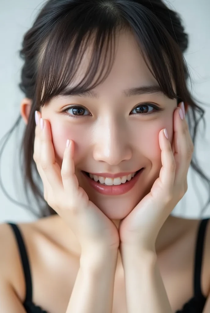 Extreme close-up portrait of a stunningly beautiful young Japanese ...
