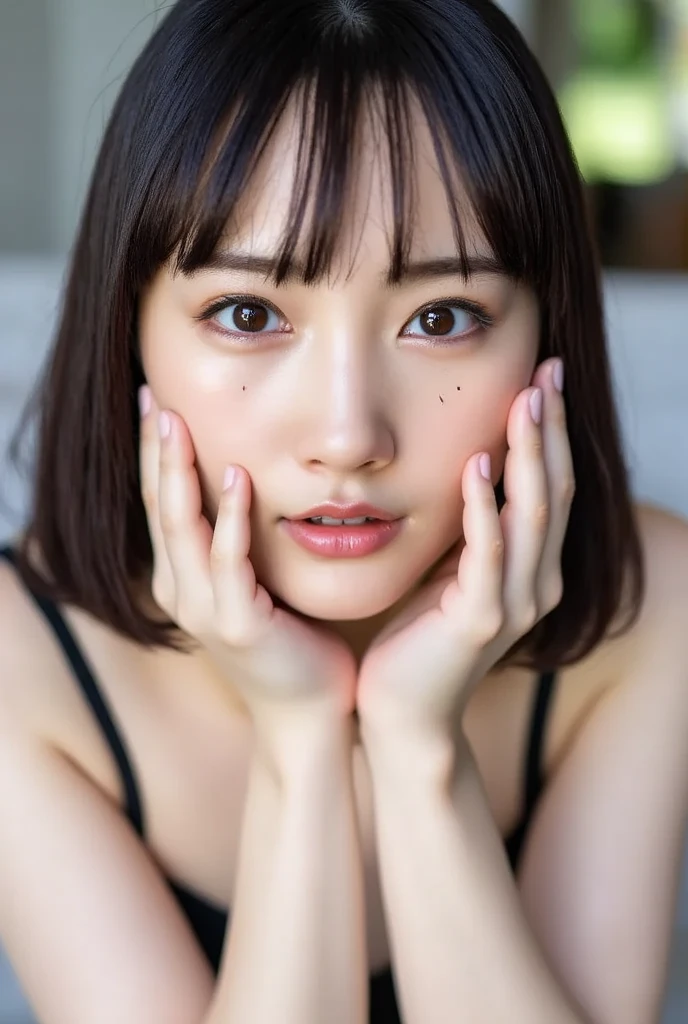 Extreme close-up portrait of a stunningly beautiful young Japanese ...