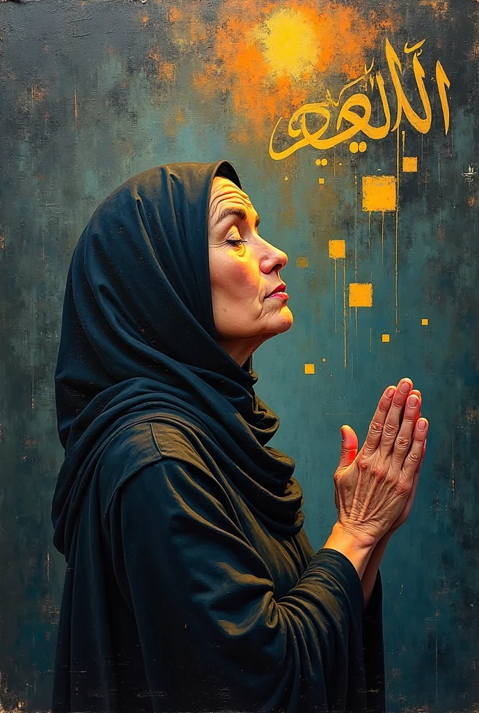 siren, Ink sketch, detailded,muslim woman praying bending on her knees,on top of the carpet 