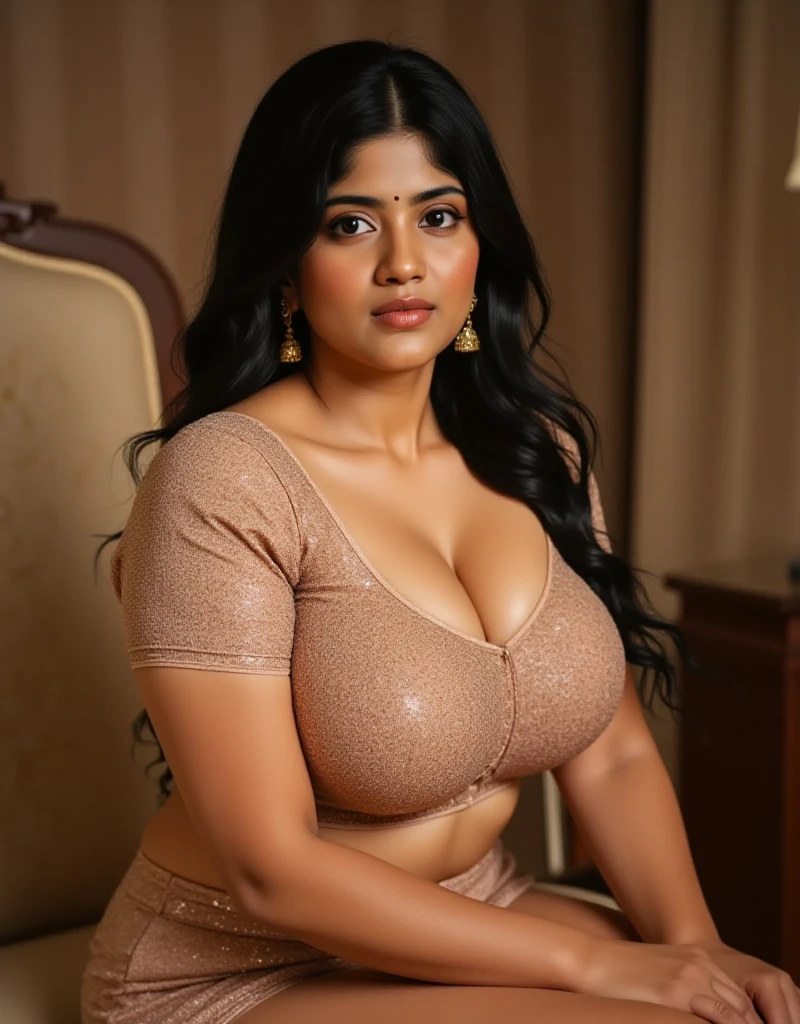 woman in saree, (cleavage, beautiful, full body shot:0.7) nude