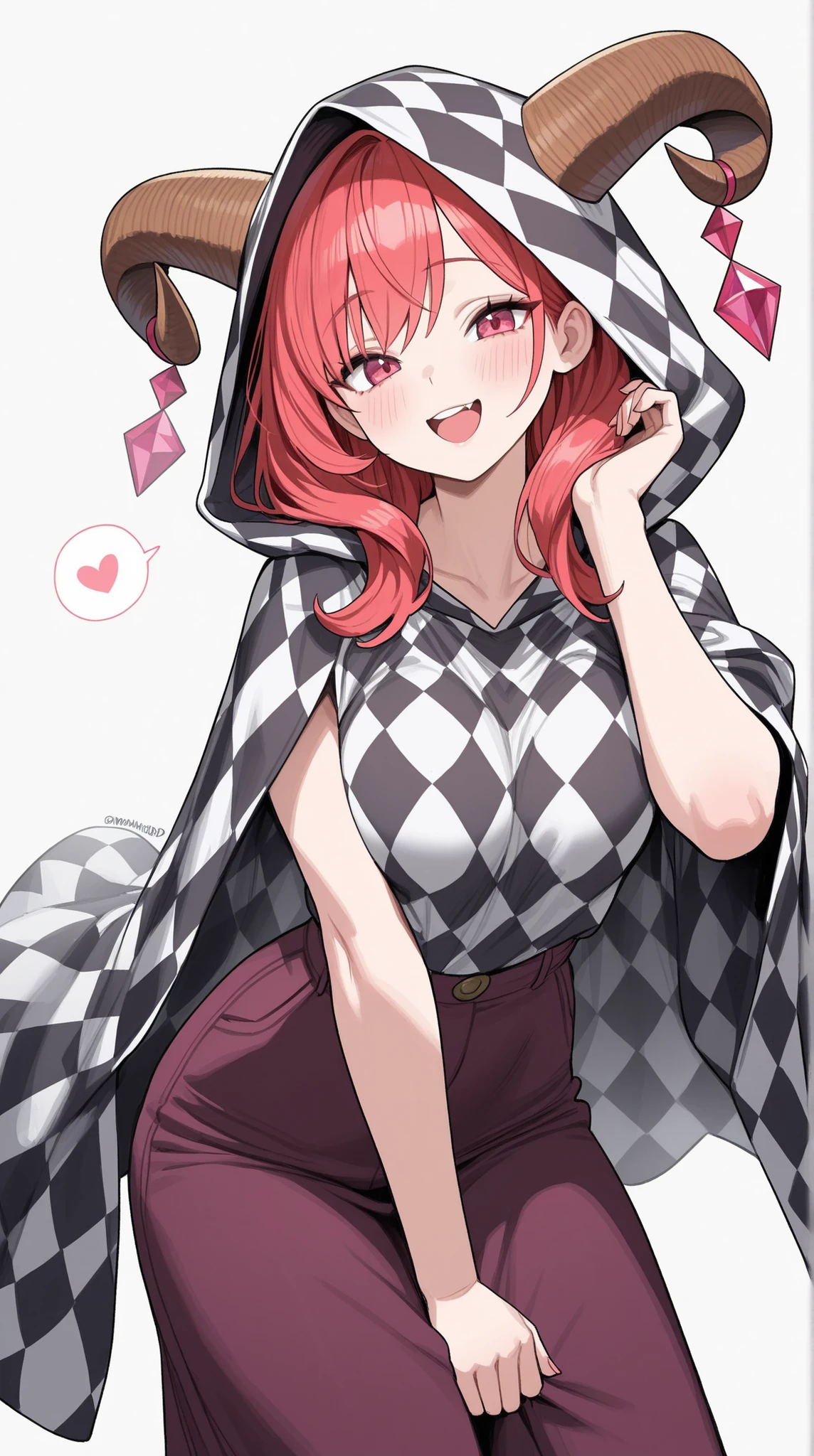 womanhood, horn hood, Loves mischief, diamond check robe, 