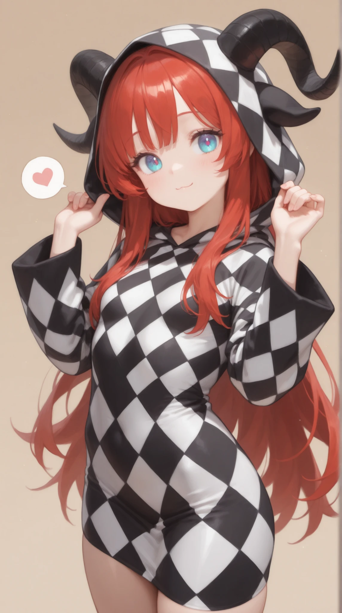 womanhood, horn hood, Loves mischief, diamond check robe,