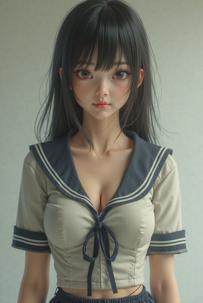 Nsfw, top quality, Photos in RAW format, realistic face, incredibly beautiful girl, Cute, silky, Smooth and shiny hair, Depth of written border, a high resolution, super detailed, extremely detailed eyes and face, Sharp students, Realistic students, Sharp Focus, Cinema Lighting, small, (small breasts:1.2), (slim, , Gentle), thin hips, (slim waist:1.2), Delicate and sexy collarbone, (sailor suit:1.2), (Lifting sailor suit to show off a small Cute bra:1.5)))、