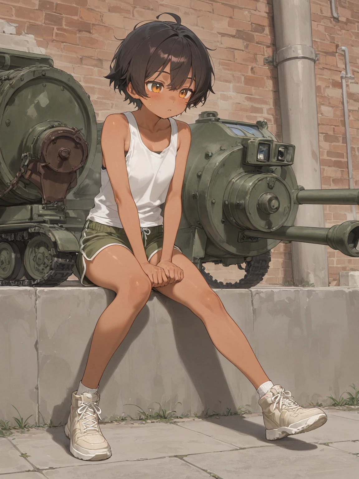 Highest quality、Black Hair、Iris、short hair、girl、cute、、、Small hair ornament、1 person、Ride an armored tank