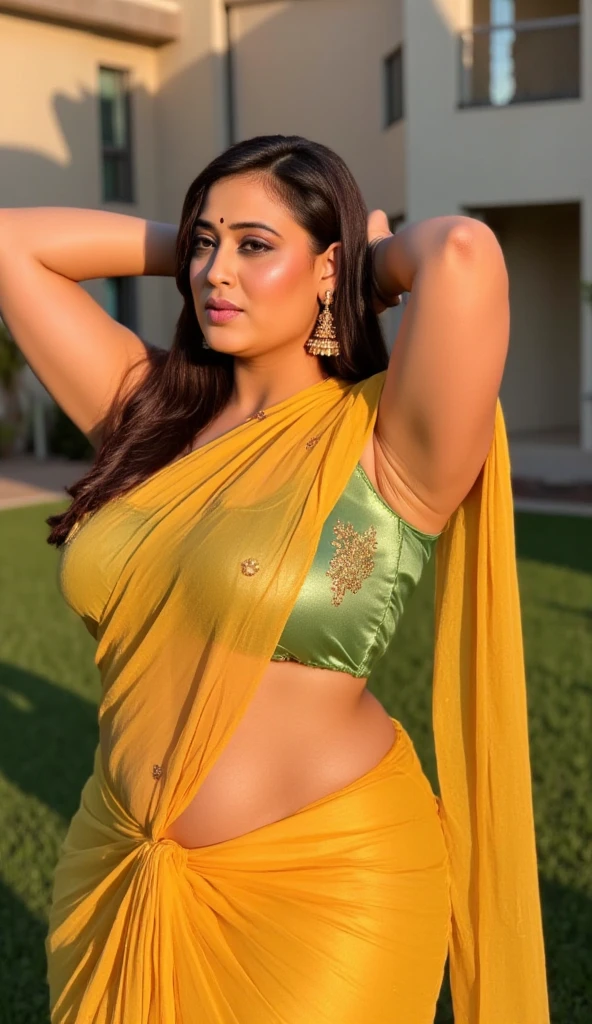 Foto RAW, photorealistic, photography, full body shot, master shot, perfect eyes, goddess like beauty, pierced eyes, perfect thick chubby mallu Desi aunty bhabhi, Wearing a Stanapatta, a chest-band.Saree model, model Photography, Indian saree shoot, Indian traditional wear advertising photography, traditional wear brand shoot, face of Indian actress Sonakshi Sinha, masterpiece, realistic, realism, incredible details, pleasure, photorealism, detailed skin, skin pores, high contrast, photorealistic Artstation 8k HD digital art trend of high definition and detailed realistic skin texture, ultra detail, realistic skin texture, armature, best quality, ultra high definition, (photorealistic:1.4),, high resolution, detail, raw photo, sweat, Re sharp, by Lee Jefferies Nikon D850 Film Stock Photo 4 Kodak Portra 400 Camera F1.6 Lens Rich Color Ultra Real Realistic Realistic Textures Dramatic Lighting Unreal Engine Trending at Art Station Cinestill 800,(pele altamente detalhada: 1.2), 8k UHD, DSLR, soft-lighting, alta qualidade, grain of film, Fujifilm XT3,she didn't like to wear blouse or bra, she is happy to wear only saree, she hates blouse or bra, detailed hairy armpits, hyper realistic skin, skin pores, sweat, veins,
