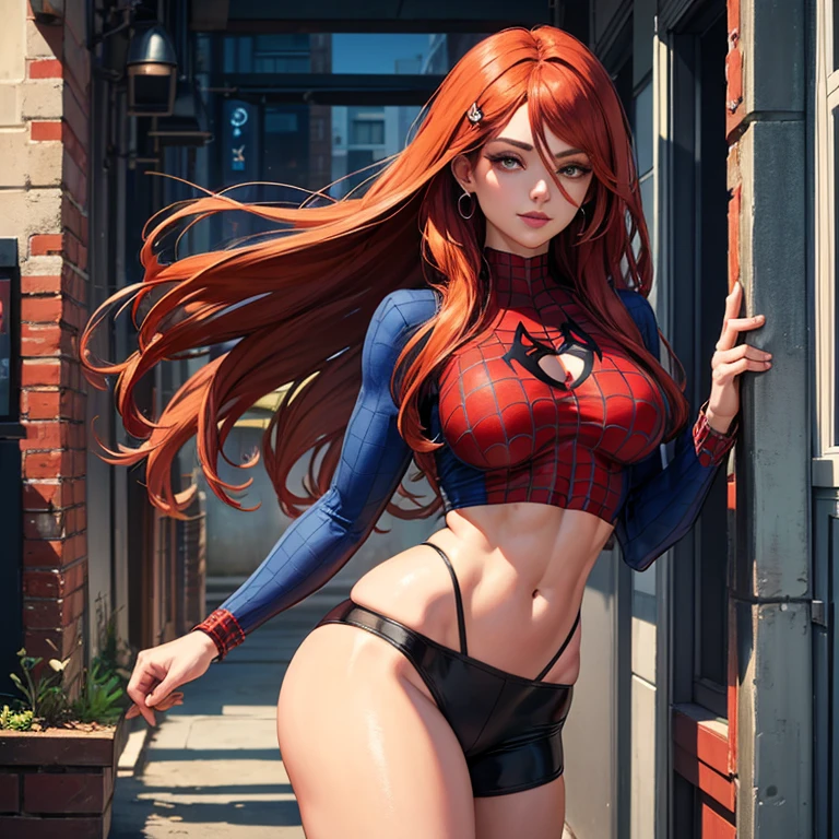 Red-haired girl with blue eyes, thin waist, sexy, wide hips, big ass, hot, ultra realistic photo, erotic expression, perfect and detailed face, goddess of beauty, perfect girl, perfect face, beautiful (she wears a sexy Man outfit -Spider, huge breasts, wide pointy nipples, hot ass seen from below), dressed in the Marvel Comics Spider-Man costume), Spider-Man symbol on her chest and back, she is at the top of a building a night, Cinematic, (ultra realistic), (illustration), (high resolution), (8k), (very detailed), (best illustration), (best quality), (ultra detailed), (masterpiece), human skin realistic, vibrant colors, very colorful, (Dynamism), studio, masterpiece, she wears a hooded jacket, perfect American goddess, Beautiful innocent girl, perfect look, perfect mouth, (Sexy Spider-Man costume, tucked-in micro swimsuit, ((appearing street vendor feet), red pubic hair coming out of the micro swimsuit, marked pussy showing, flexible body, sexy pantyhose, underboob style costume, showing breasts), beautiful huge and long breasts, giant pointy nipples), (pay lots of attention to every detail), wet transparent pussy, erotic hottie, half naked,,