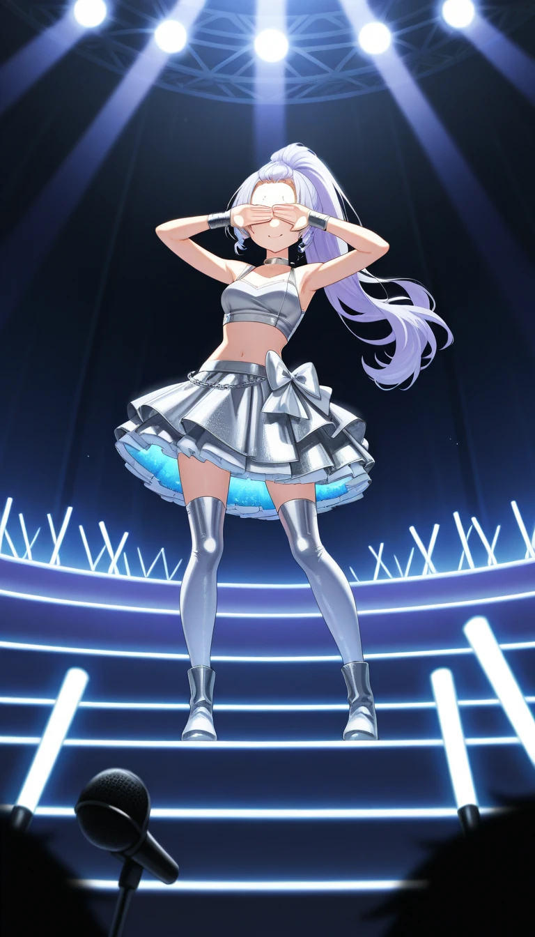 (Top resolution),1womanl,Anime,Black Leotard,Black mini skirt,Dancing on stage,icy