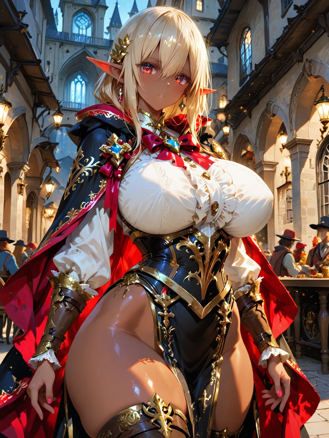 (((masterpiece, best quality))), (((superior quality))), cute girl, ((extremely detailed girl)), ((huge breasts)), (fancy noble dress), strapless top, twin-tail blonde, cleavage