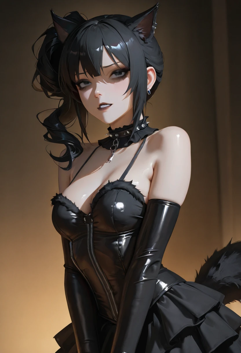8k {high quality} {dark room} candlelight ({naked woman}) {expressive eyes} {soft velvet sheets} pov milf {devious smile} {leaning forward} tongue thighhighs {arm gloves} choker thick {multicolored hair} {trimmed pubic hair} femdom leaning {thick slimy tentacles} pleasured