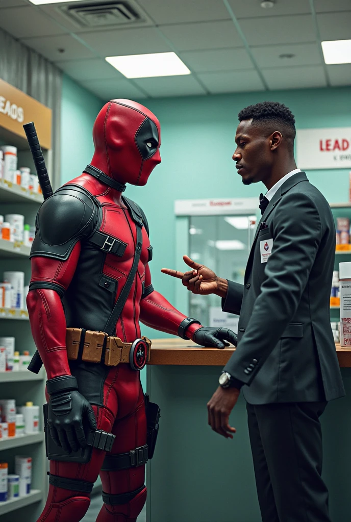 Deadpool and Voldemort listening to a radio and on the walls writings in blood that say ((Henry 2.0))
