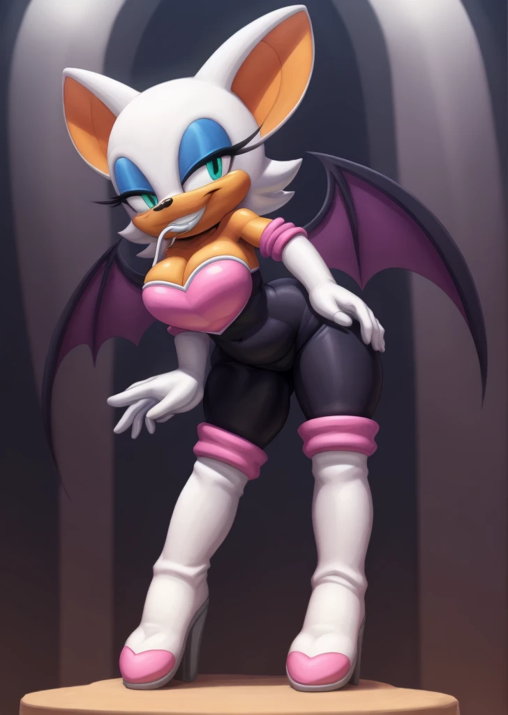 ((best quality)), ((masterpiece)), (detailed), perfect face, rouge that bat with abs wearing a crop top of her classic outfit with a bare midriff and a bare navel, she has a tan midriff