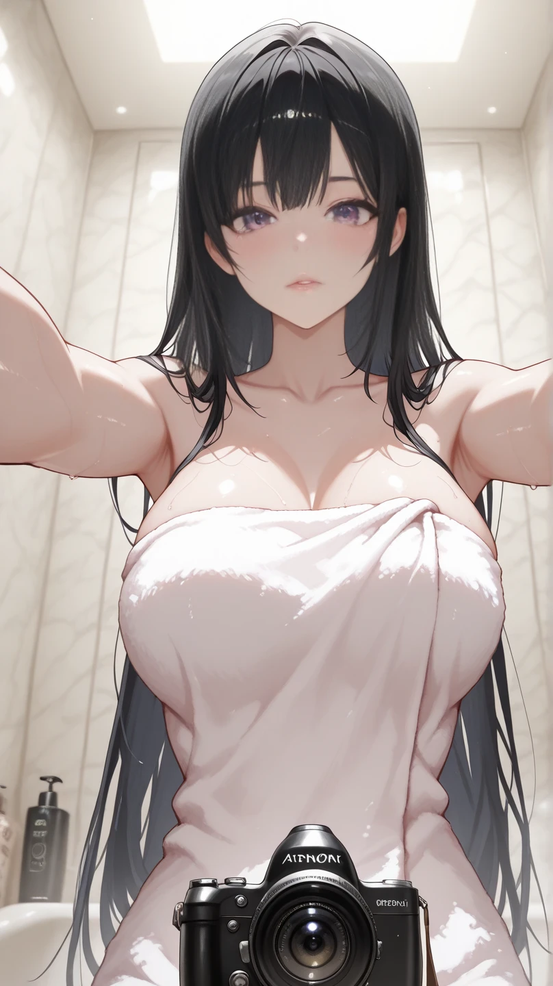 (((masterpiece:1.4, Best Quality:1.4, 8K))), ultra high res, Physically Based Rendering, depth of field, ultra Beautiful y Woman, 24yo, Detailed large eyes, detailed thin eyebrows, Highlights in the eyes, no makeup, (navy long hair, updo hair, bangs), Highly detailed facial and skin texture, Clear focus:1.2, Slender beauty:1.4, ((gigantic bre3)), Slim abs, narrow waist, (embarrassed:1.3, drooling:1.4), (transparent white slingshot swimsuit:1.4, see-through nipples, epples), ( stock2), arms behind head, hands in hair, The gesture of brushing hair up, (see-through pussy, spread pussy, beautifusy:1.2, pubic , (cum in pussy:1standing, ((luxury resortol:1.4,r water, soaking wet body)), midsummer sunshine,
